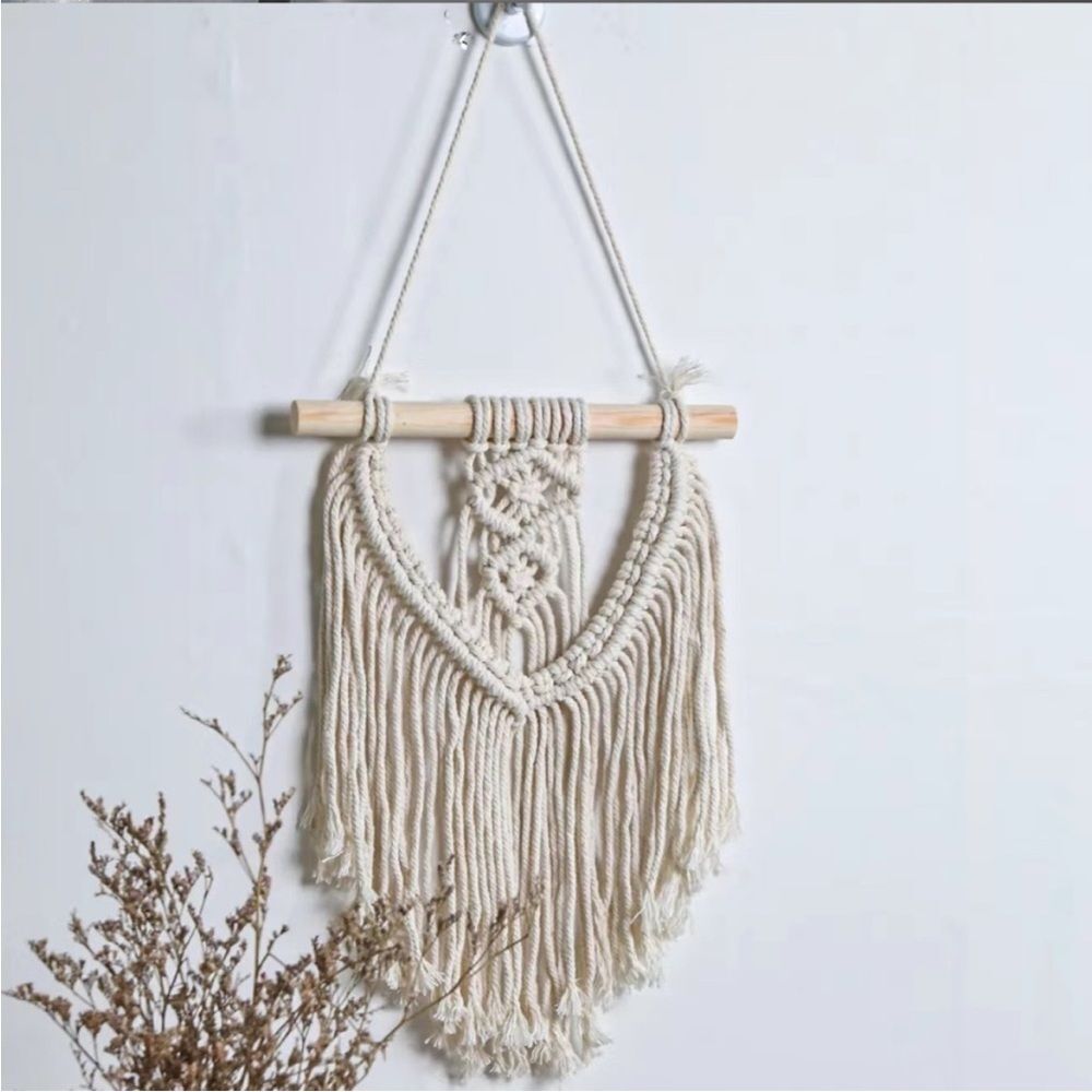 Cream Macrame Fringe Wall Hanging Decor